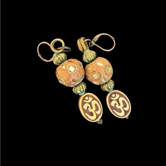 Jewelry - Bohemian Gold and Brown Dangle Ohm Earrings